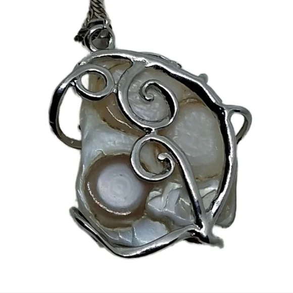 Sterling Silver & 18K Gold Plate Necklace w/ Natural Blister Pearl Pendant
